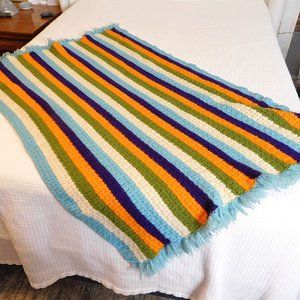 Vintage Multicolor Stripe Afghan Throw  49" x 32"